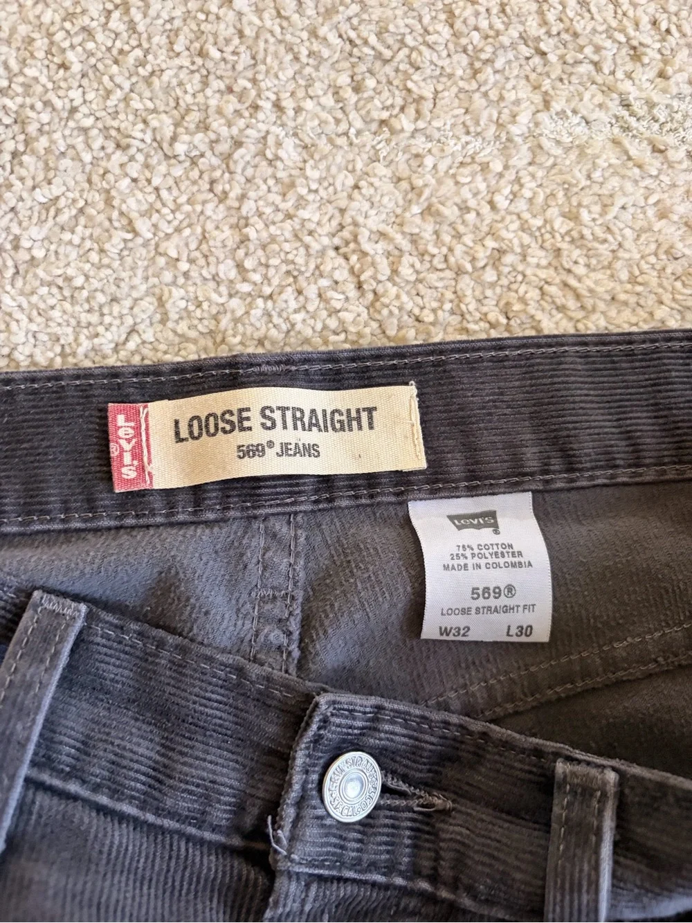 Levi's Dark Gray Corduroy Loose Straight Jeans